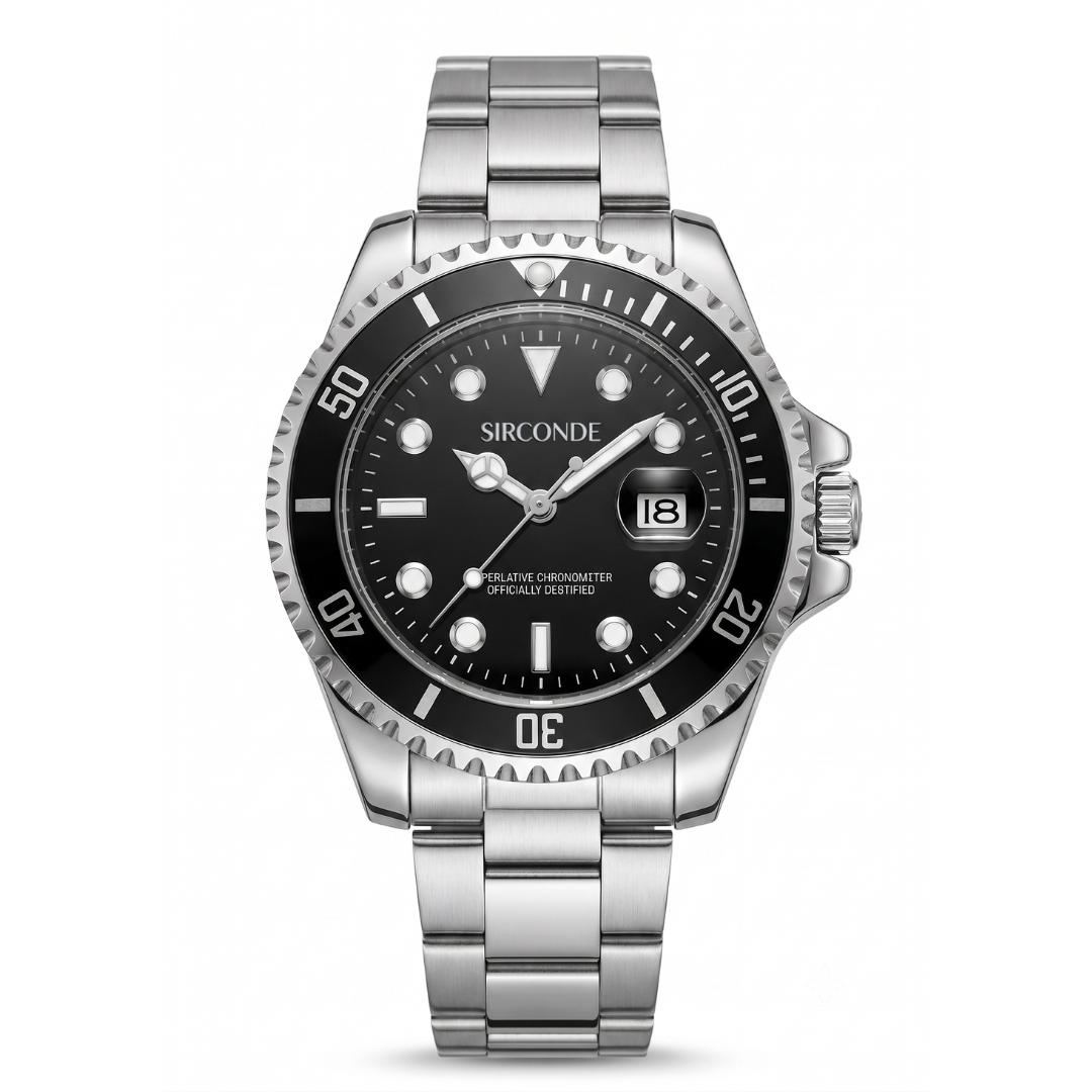 Relógio VENEZA Silver-Black Sirconde 45 mm
