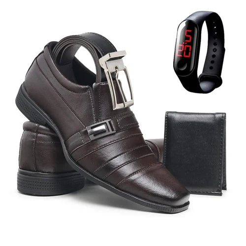 Kit Sapato Social + Cinto + Relógio + Carteira