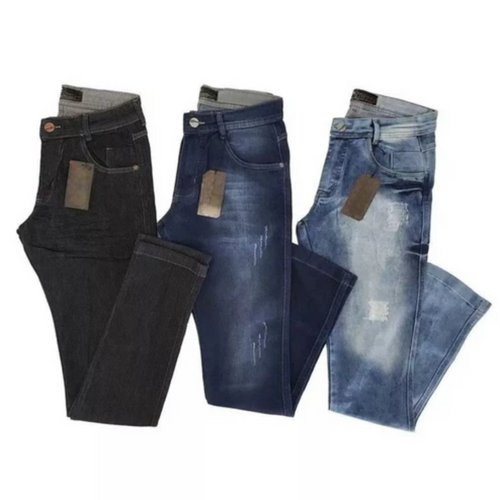 Kit com 3 Calças Jeans Masculinas Slim Fit com Lycra